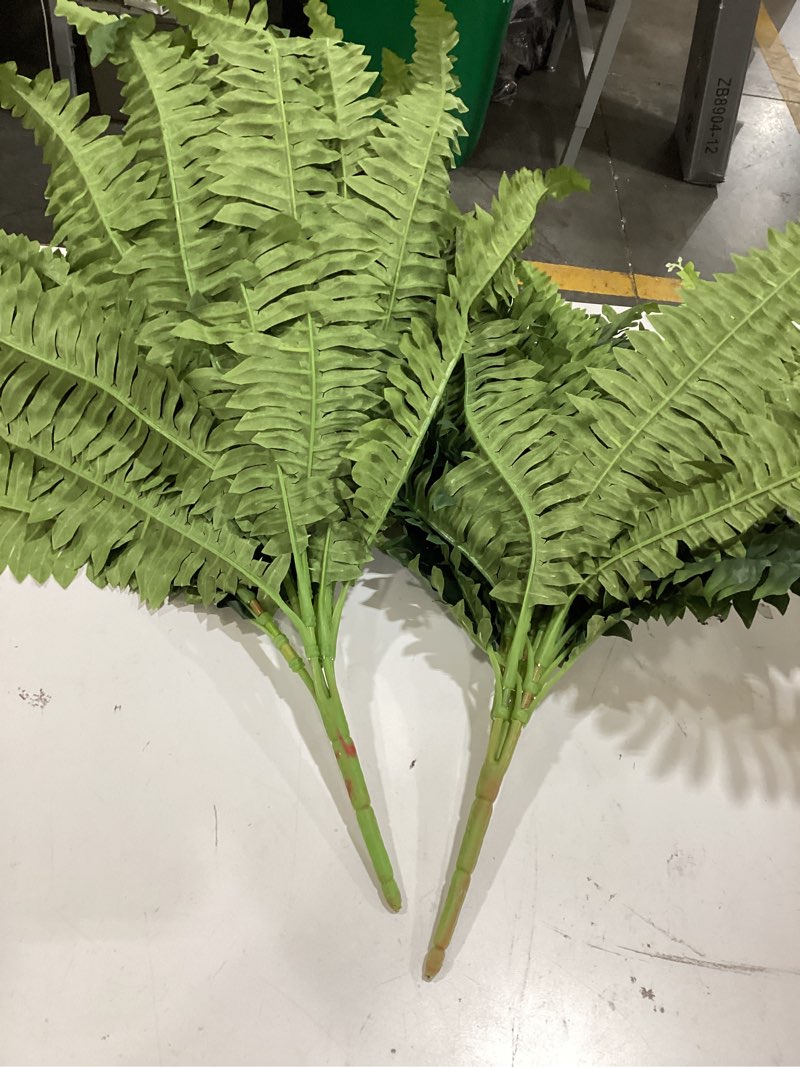 Condition photo showing Good Condition for artificial boston fern bush plant, 2 faux ferns for outdoors large, fake ferns realistic artificial plants for garden porch patio home office living room decor green