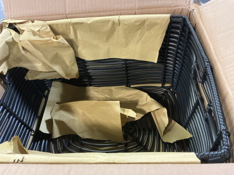 Condition photo showing Good Condition for yes4all large rectangle wicker baskets for storage, large storage basket for organizing, woven organizing basket for decorative, black rectangular storage basket, large wicker basket with metal handle