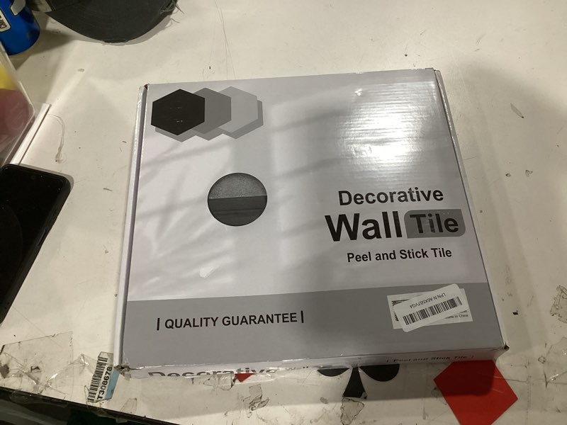 Condition photo showing Good Condition for Midcard 20 Sheets Peel and Stick Backsplash, Black Grey Wood Look PVC Mixed Metal Stick on Backsplas