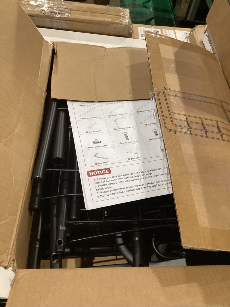 Condition photo showing As Is for Clothes Rack - Double-Rod Clothing Rack with Built-In Hooks & Shelves, Multi-Functional Wardrobe Closet for Bedroom, Living Room, Entryway, 41.3" x 15.3" x 59.8", Black Black 41.3" x 15.3" x 59.8"