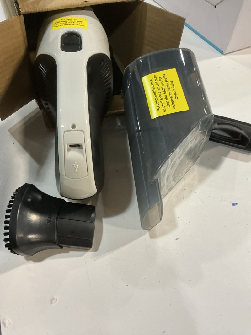 Condition photo showing As Is for Shark Cyclone PET Handheld Vacuum with, HyperVelocity Suction, Powerful Pet Hair Pickup, Lightweight, XL Dust Cup, Including Upholstery Tool, 8" Crevice Tool, Scrubbing Brush, Pearl White, AA701 Cyclone w/ 3 attachments