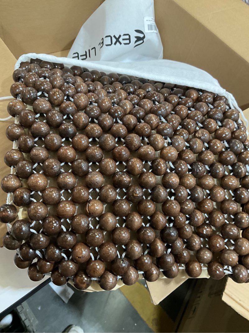 Condition photo showing As Is for natural wood beaded seat cover pad mat comfy cool summer massage seat cushion (square large) for truck,rv,pickup,big office chair only