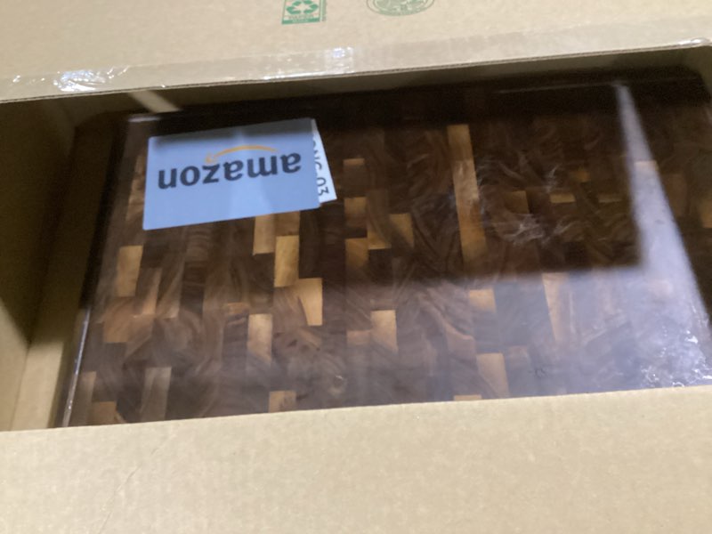 Condition photo showing Good Condition for  Similar to photo Bamboo Wood Cutting Board for Kitchen, 1\" Thick Butcher Block, Cheese Charcuterie Board, with Side Handles and Juice Grooves, 16x11\" 16\"L x 11\"W Brown