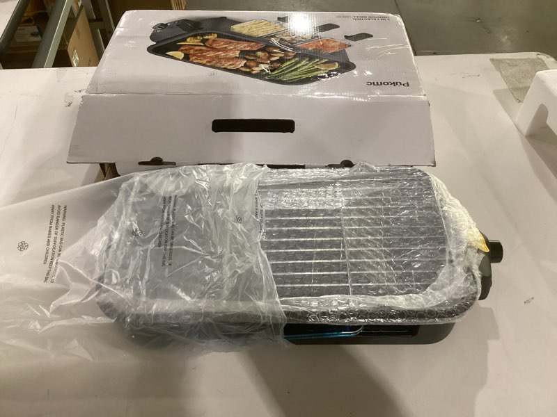 Condition photo showing Good Condition for not tested**** pukomc electric indoor grill,2 in 1 indoor grills for kitchen with grill net & non-stick cooking removable plate, temperature control, dishwasher safe, 1700w black small black-2