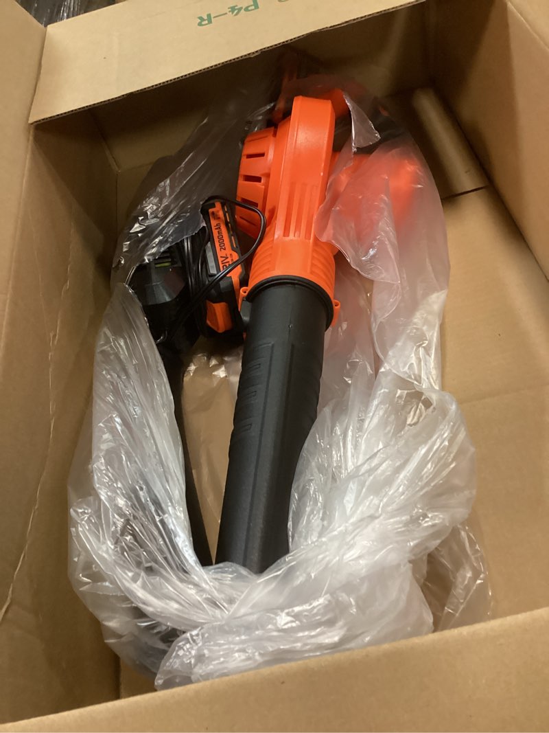 Condition photo showing Good Condition for Leaf Blower Cordless - 21V Powerful Electric Leaf Blower with 2 Batteries and Charger, 2 Speed Modes, 2.0Ah Lightweight Battery Powered Leaf Blowers for Lawn Care, Patio, Dust, Blowing Leaves Orange