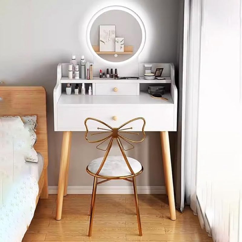 Generic Makeup Vanity with Lights and Drawers 3 Lighting Modes Makeup Vanity Desk with Round Mirror and Lights Vanity Table for Bedroom with Lots Storage (Color : White, Size : C)