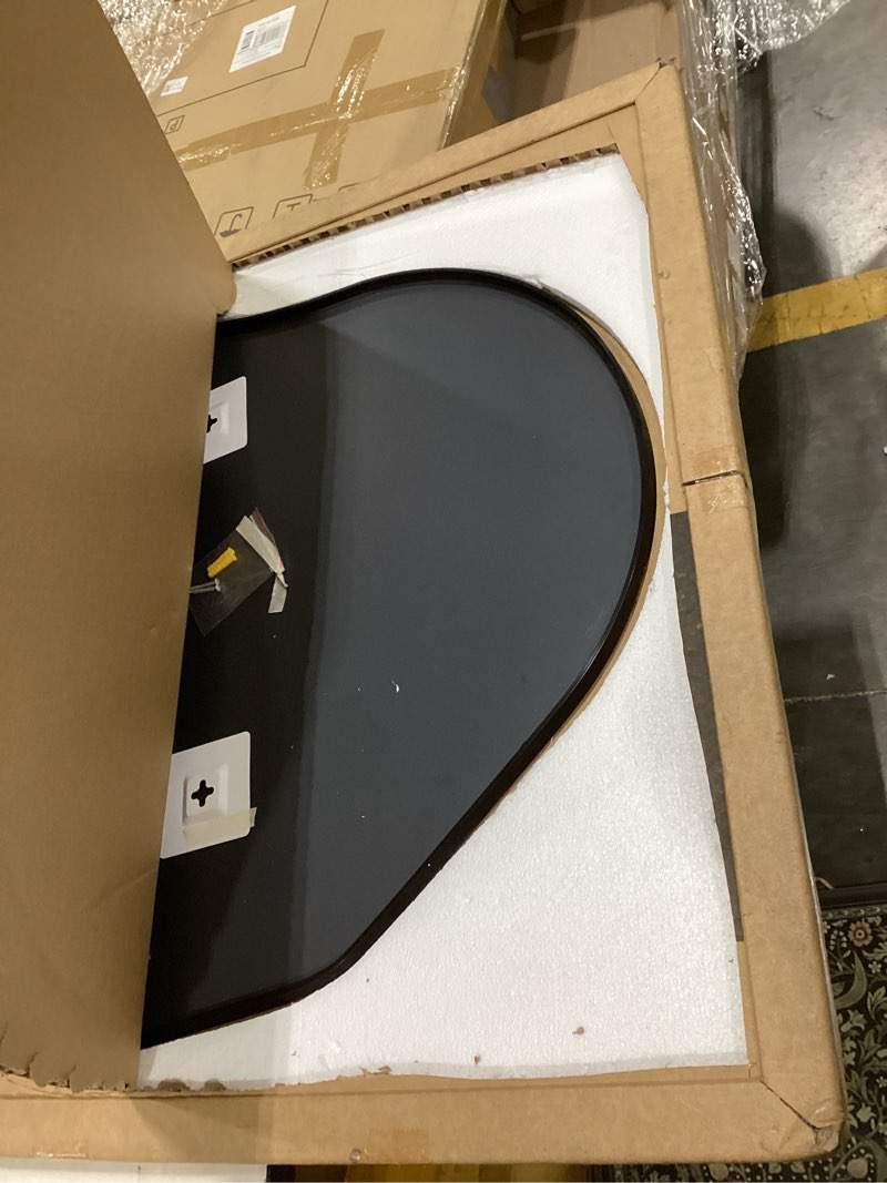Condition photo showing Good Condition for mirrorons irregular wall mirror 51×28, black asymmetrical bathroom mirror, oval aesthetic full length mirror, shatterproof black bathroom mirrors irregular oval 51"l x 28"w