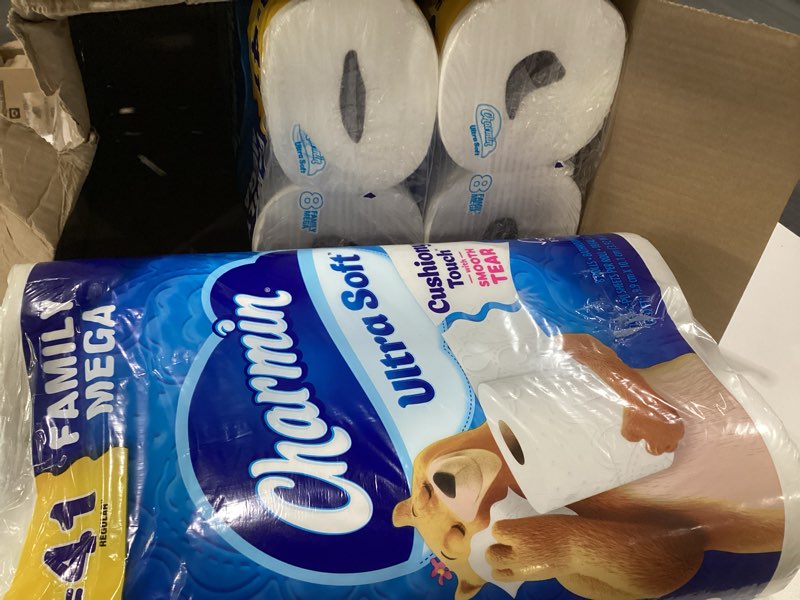 Condition photo showing New/Like New for Charmin Ultra Soft Cushiony Touch Toilet Paper, 24 Family Mega = 123 Regular Rolls, White, SIMILAR TO STOCK PHOTO 