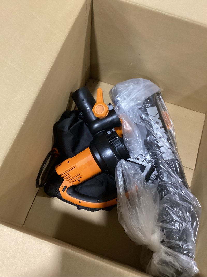 Condition photo showing As Is for WORX WG509 12 Amp Trivac, 3 in 1 Electric Leaf Blower, Leaf Vacuum & Leaf Mulcher for Lawn Care 350CFM Blower/Vac/Mulcher