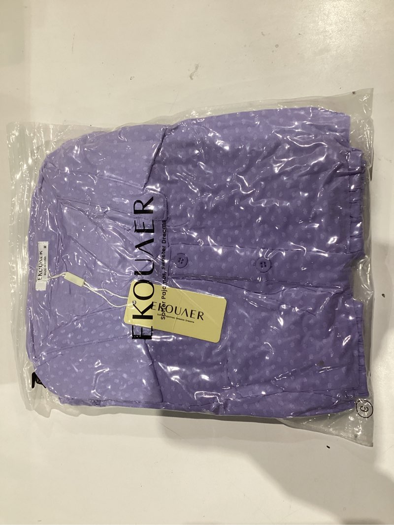 Condition photo showing New/Like New for Ekouaer 2 Piece Sets for Women Lounge Sets Button Down Matching Shorts Sets with Pockets Swiss Dot Outfits Lilac Purple Medium