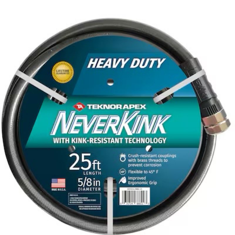 neverkink teknor apex 5/8-in x 25-ft heavy -duty kink free vinyl gray coiled hose
