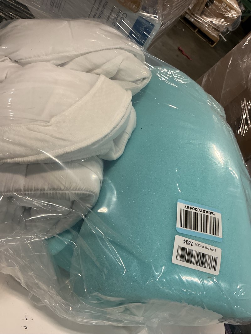 Condition photo showing As Is for ELEMUSE 3 Inch Cooling Memory Foam Mattress Topper Queen, 2 Inch Pressure-Relieving Memory Foam and 1 Inch Thick Soft Viscose Made from Bamboo Pillow Top for Hot Sleepers, Removable & Washable Cover Queen Plush Support(white)