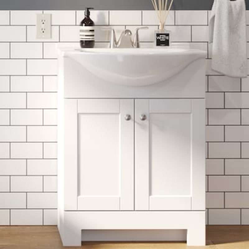 project source euro 24-in true white single sink bathroom vanity with white cultured marble