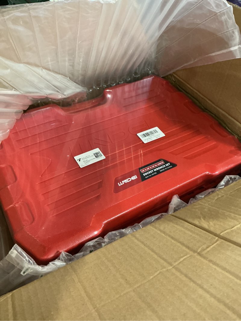 Condition photo showing New/Like New for LLNDEI 160-Piece Mechanics Tool Set, Metric Socket Set 1/2 1/4 3/8 inch Drive Professional Tool Kit, CR-V Deep & Shallow Kit with Quick Release Ratchet 160pcs 1/2" &3/8"& 1/4" Drive Socket Set