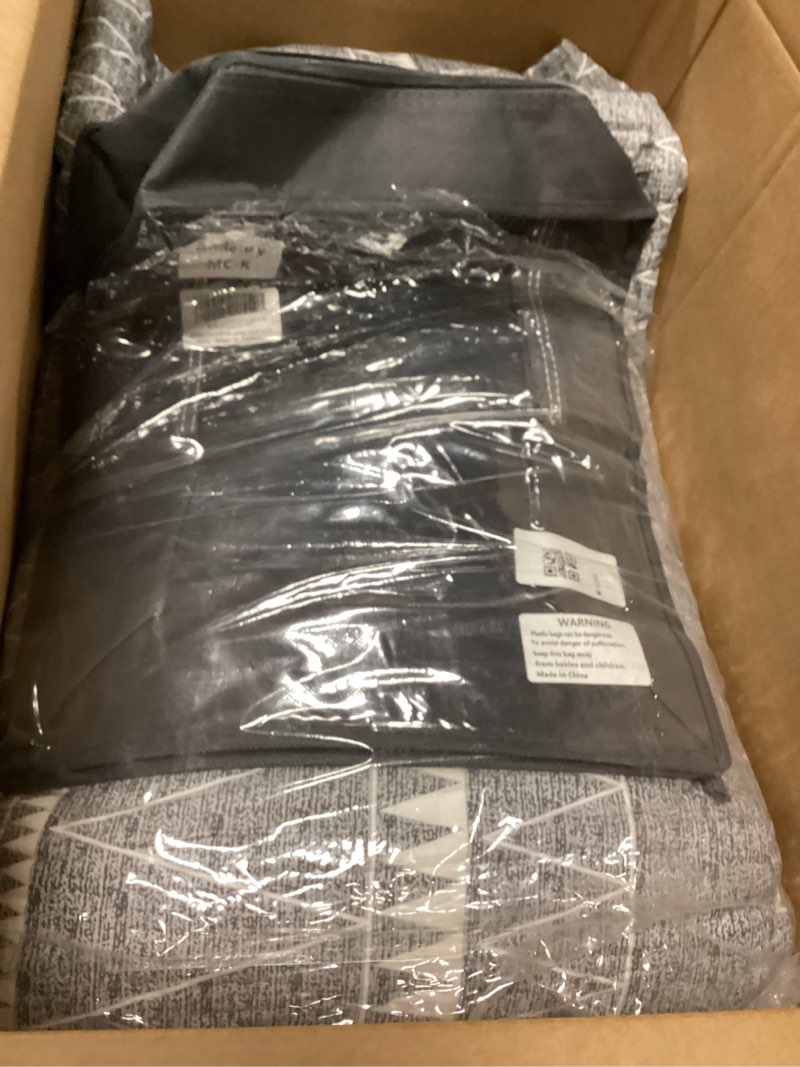 Condition photo showing As Is for Andency Quilt King Size Set Grey (106x96 Inch), 3 Pieces(1 Striped Boho Printed Quilt and 2 Pillowcases), Bohemian Summer Lightweight Reversible Microfiber Bedspread Coverlet Sets 01 - Grey & Printed Pattern King (106*96 in)