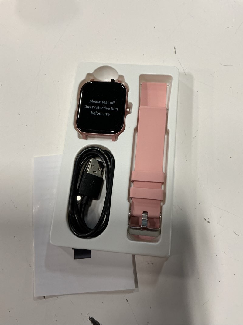 Condition photo showing New/Like New for smart watch for men women compatible with iphone samsung android phone 1.69 inch full touch screen ip68 waterproof bluetooh fitness tracker heart rate/sleep monitor (pink)