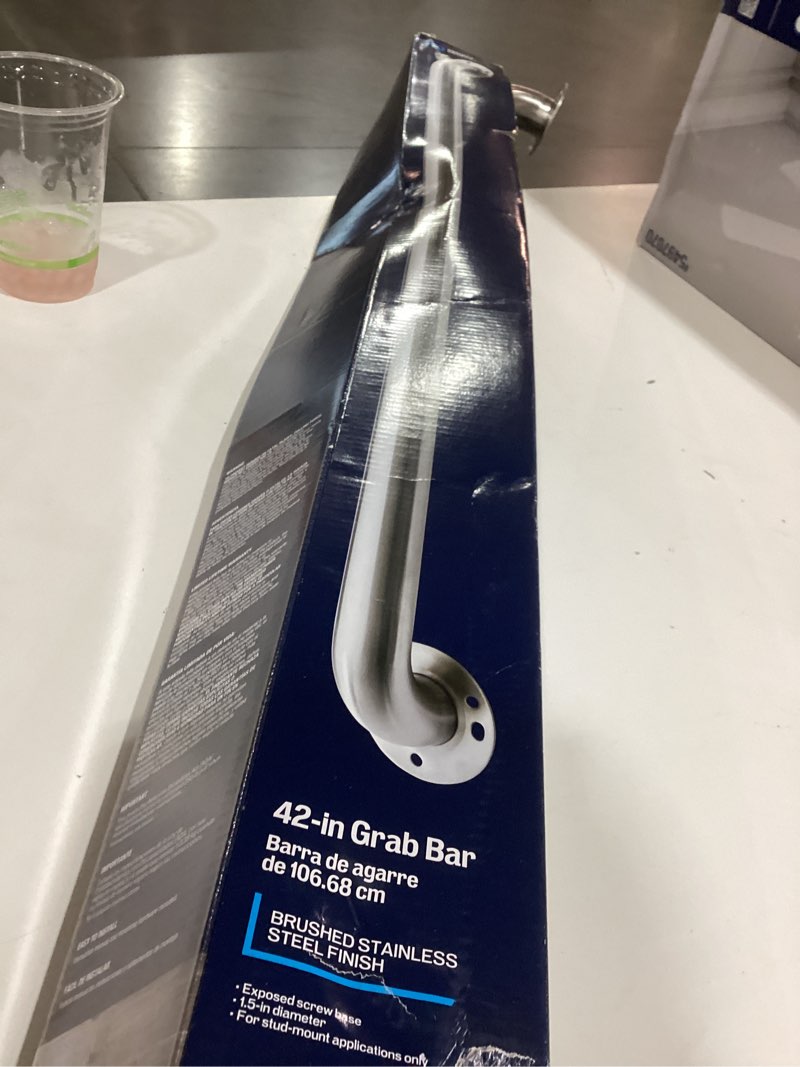 Condition photo showing As Is for project source exposed screw 42-in stainless steel wall mount ada compliant grab bar ( 500-lb weight capacity )