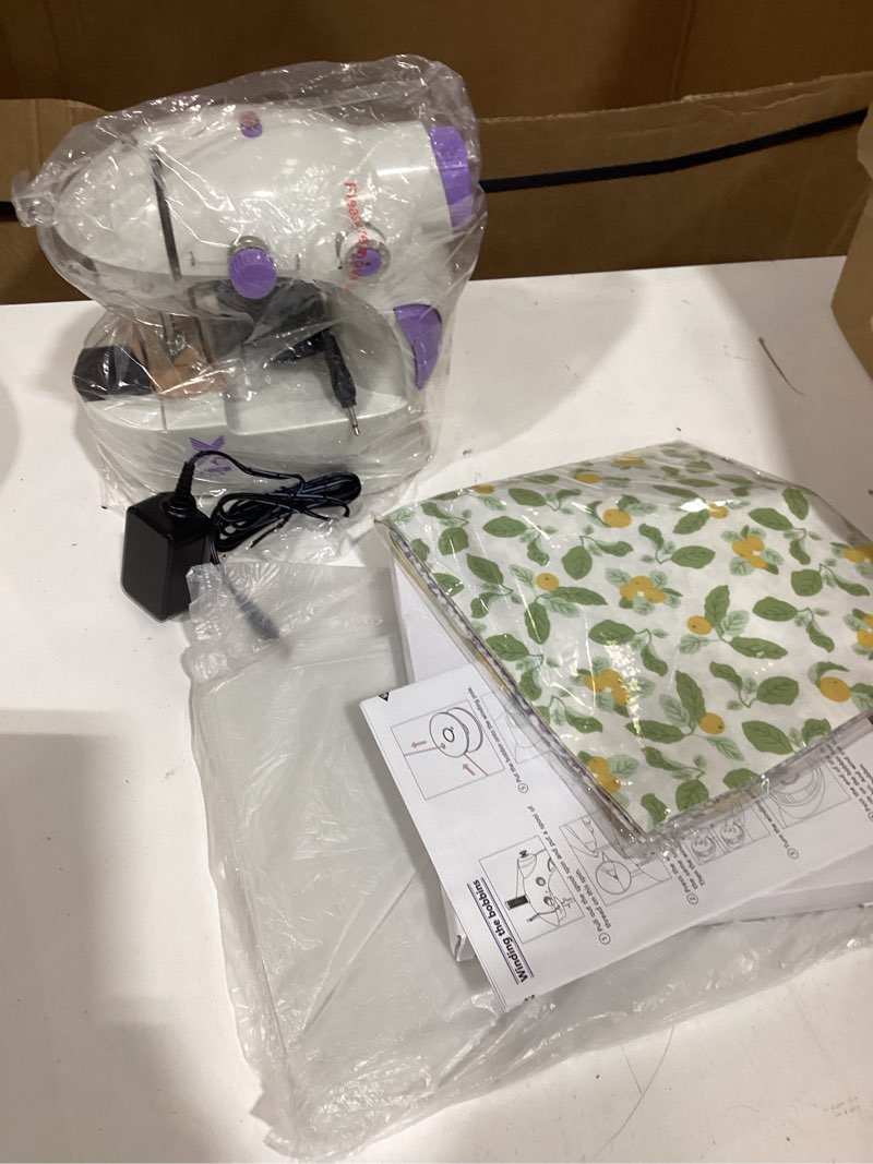 Condition photo showing Good Condition for sewing machine for beginners [full set] with finger guard and fabric bundles - mini sewing machine with sewing kits, foot pedal, us adapter and extension table white