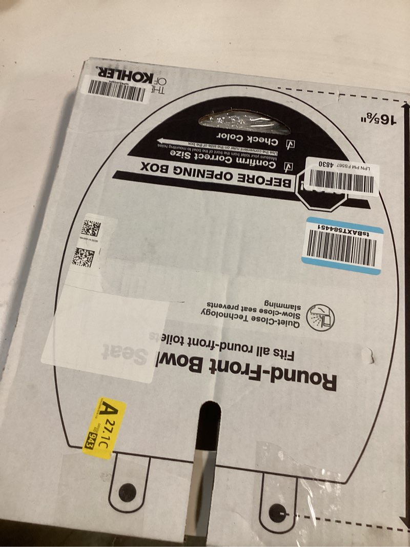 Condition photo showing New/Like New for KOHLER 4639-RL-96 Cachet ReadyLatch Round Toilet Seat Soft Close, Biscuit Biscuit Round Ready Latch