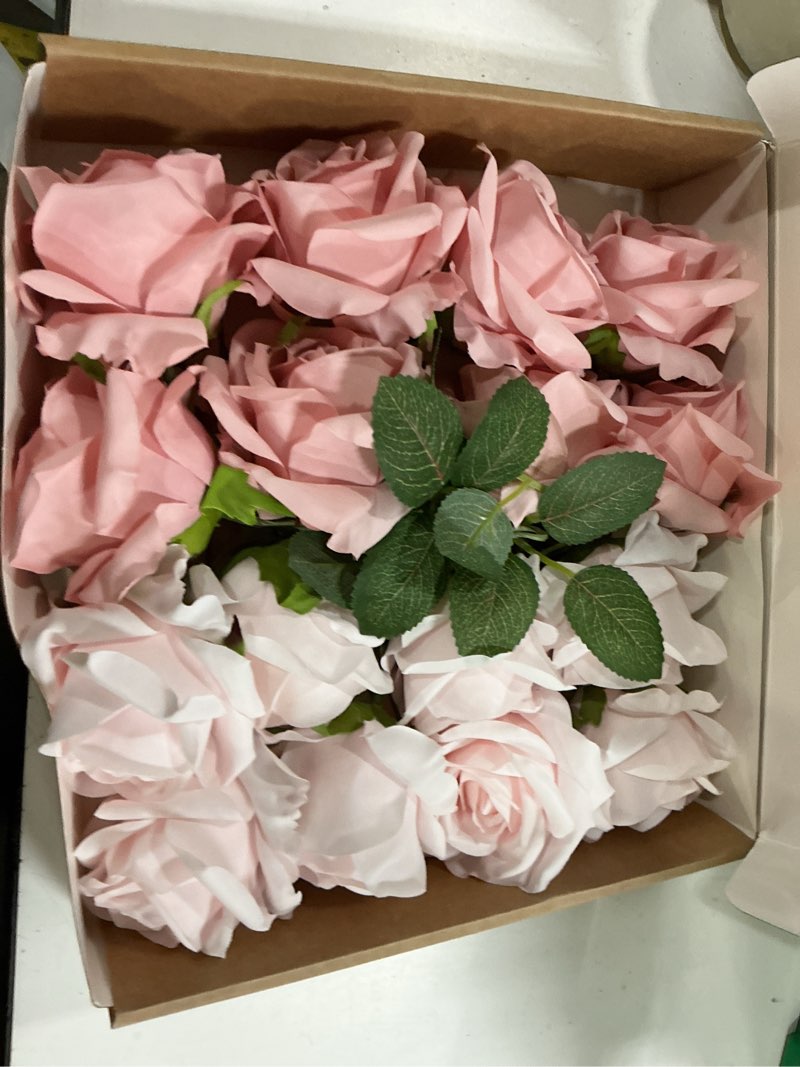 Condition photo showing Good Condition for ling's moment artificial flowers 16pcs blush pink silk roses with stems real look, 3.5" fake ombre slate pink vendela roses bulk for diy wedding bouquets centerpieces party baby shower home decoration pale pink & shabby blush
