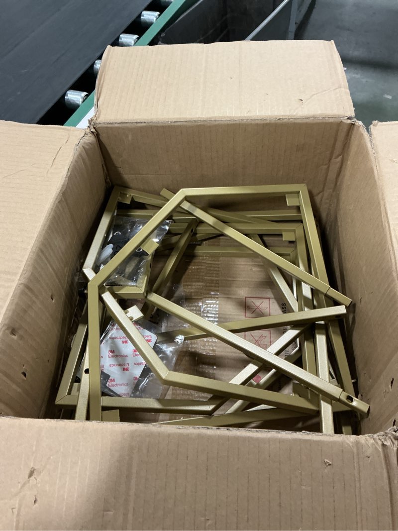 Condition photo showing Good Condition for Corner Shelf Stand, Corner Bookshelf, Storage Standing Shelf Unit with Metal Frame, Plant Stand, Corner Bookcase for Living Room, Home Office, Bedroom, 5-Tier White Gold CS05903A White Gold 5 Tier