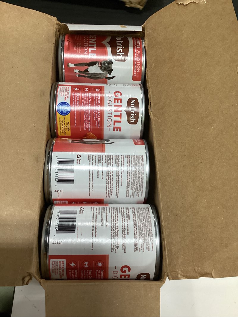 Condition photo showing New/Like New for (bbd:09/2027) nutrish gentle digestion and whole health blend premium paté variety pack wet dog food, 13 oz. can, pack of 12, packaging may vary (rachael ray) beef & chicken variety pack 13 ounce (pack of 12)
