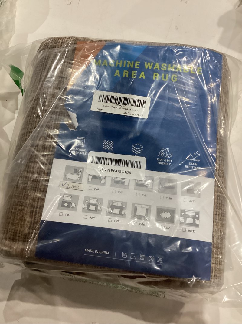 Condition photo showing New/Like New for Scalloped Rug 2.5x8 Runners for Hallways, Solid Coffee Runner Rugs Non Slip Scalloped Bath Runner, Washable Mat for Bedroom Girls, Rugs for Kitchen Floor Soft Dorm Nursery Carpet for Bedside Coffee 2'6" x 8' (Rectangular)
