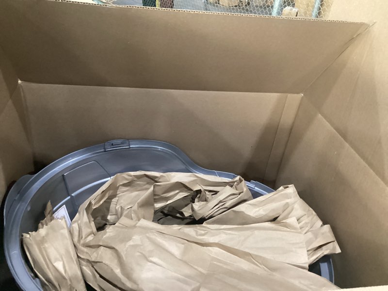 Condition photo showing New/Like New for nature’s miracle hooded flip top litter box for cats, with built-in odor control charcoal filter silver/grey