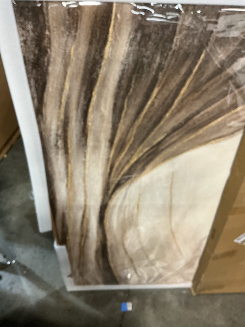 Condition photo showing New/Like New for Textured Abstract Wall Decor with Frame Grey and Brown Canvas Art Gold Accents Modern Large Artwork for Bedroom Living Room 29x58 Inch 58"L x 29"W Brown and Gold