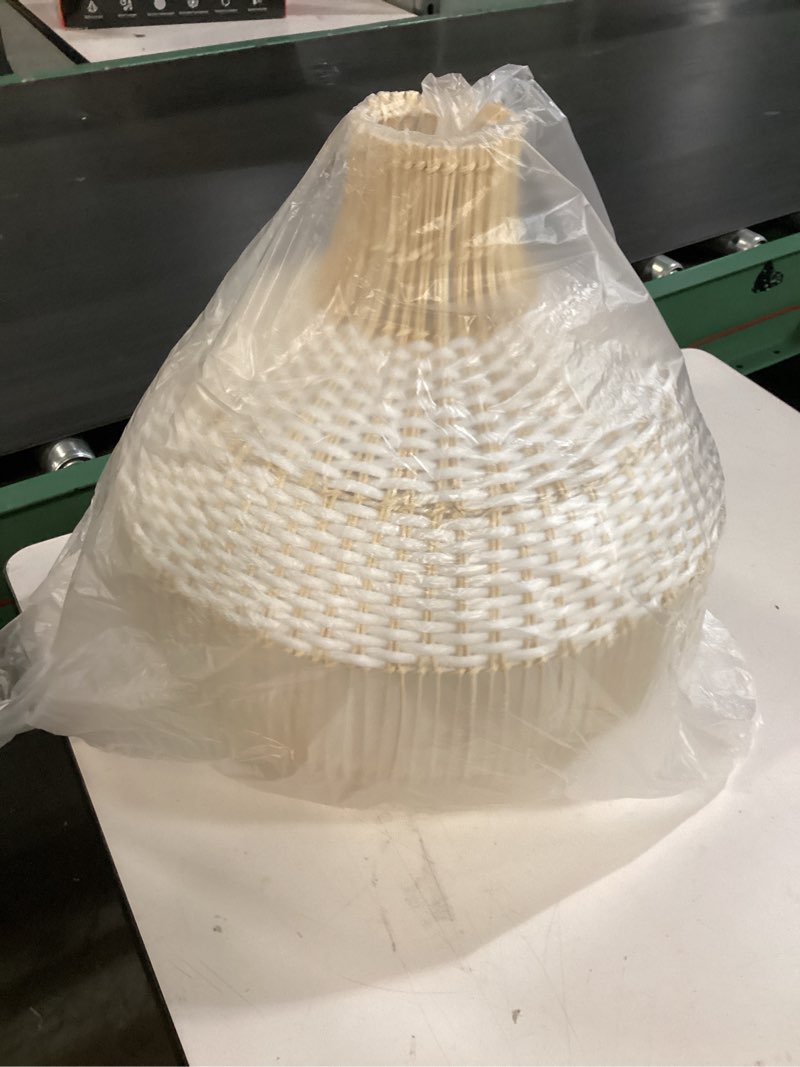 Condition photo showing Good Condition for arturesthome white handwoven rattan boho pendant lighting fixtures, wicker hanging ceiling light chandelier, handmade woven basket lampshade for kitchen island w 15.7" * h 13.7"