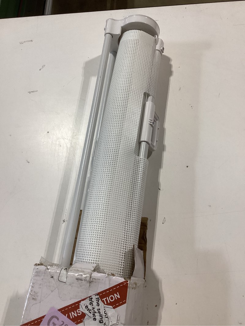 Condition photo showing Good Condition for reinforced 28 inch tall retractable baby gates for dogs, easy step over pet gate with support rods, 55" wide retractable dog gate, puppy gates for the house short dog gate for stairs, doorways, white white (28" tall x 55" wide)