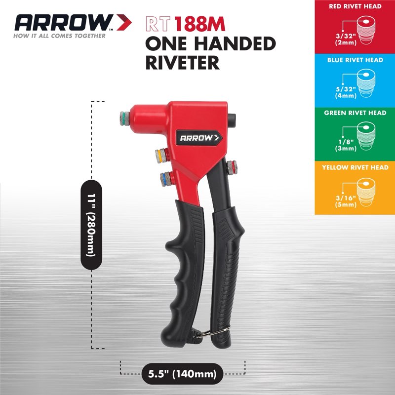 arrow heavy-duty one-handed rivet tool kit with color-coded