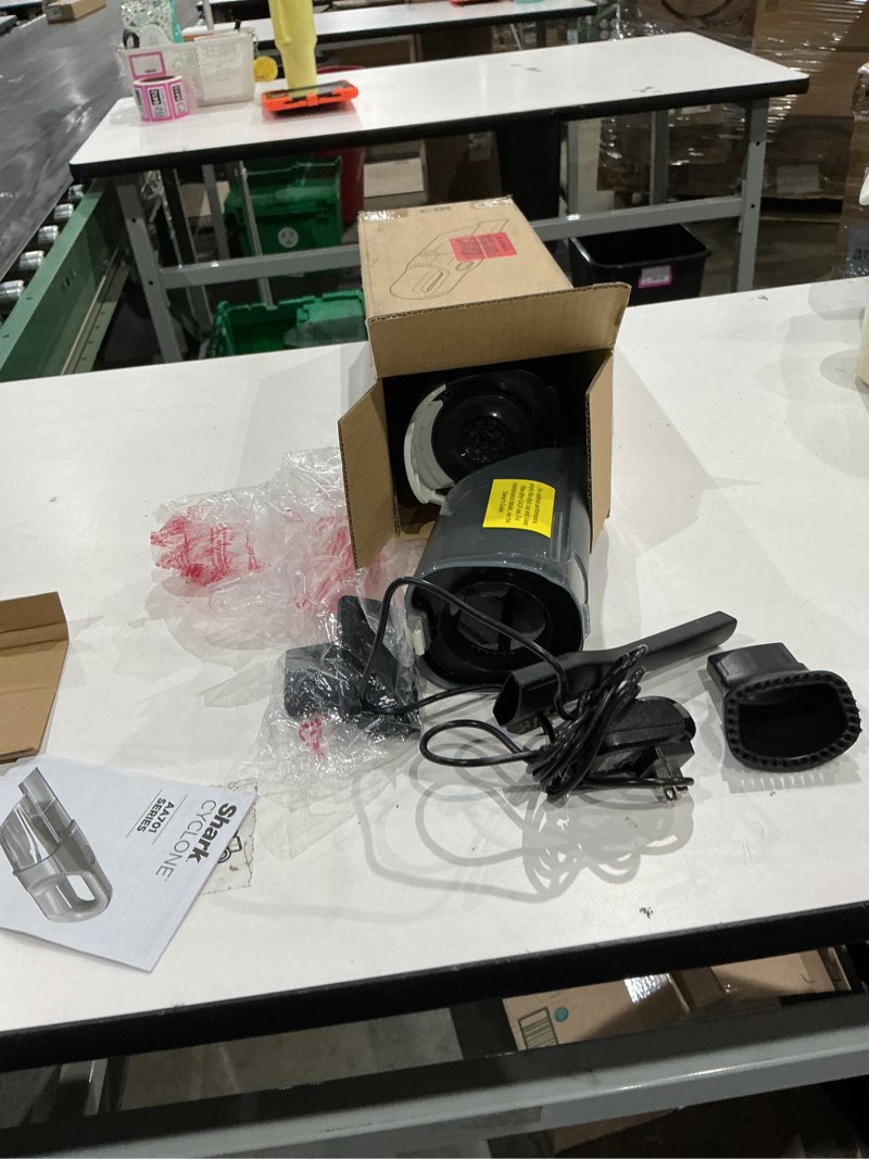 Condition photo showing As Is for shark cyclone pet handheld vacuum with, hypervelocity suction, powerful pet hair pickup, lightweight, xl dust cup, including upholstery tool, 8" crevice tool, scrubbing brush, pearl white, aa701