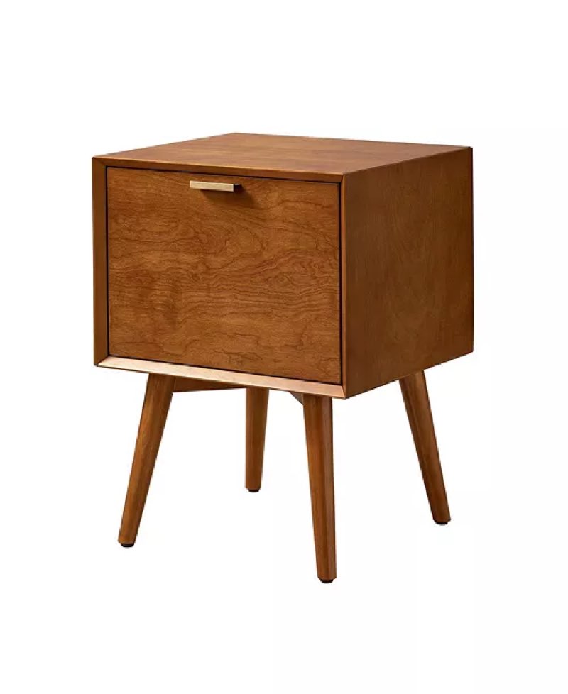 boneva mid-century modern 18''w 2-drawer nightstand with hidden drawer and charging station