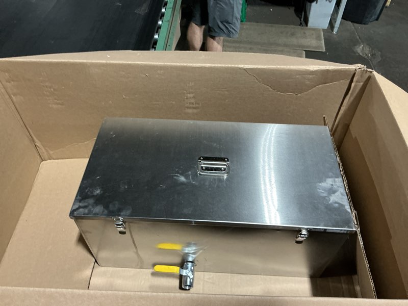 Condition photo showing As Is for commercial grease trap, stainless steel interceptor, restaurant side inlet interceptor, under sink grease trap (size : 50 * 30 * 30cm/20 * 12 * 12in)