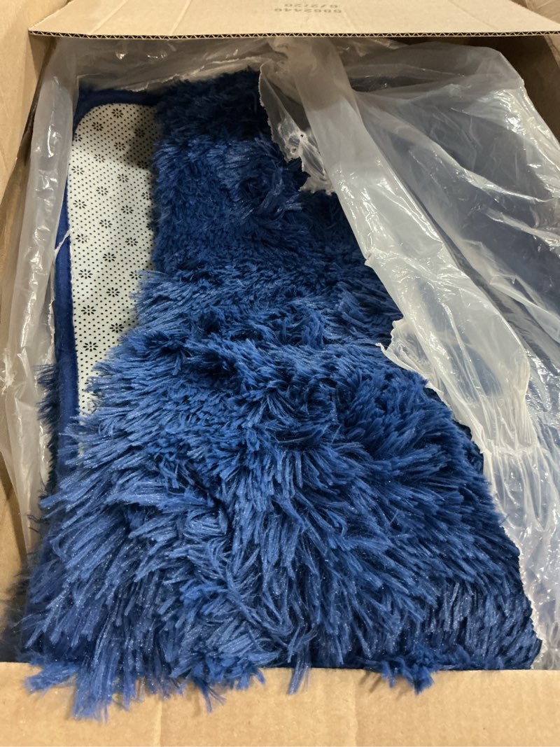 Condition photo showing As Is for blue fluffy area rug for bedroom, 4x5.9 feet shag rugs for living room, kids rooms boys room nursery, soft and comfy, fuzzy carpet teen dorm home decor aesthetic, upgrade non slip 4' x 6' (rectangular) blue