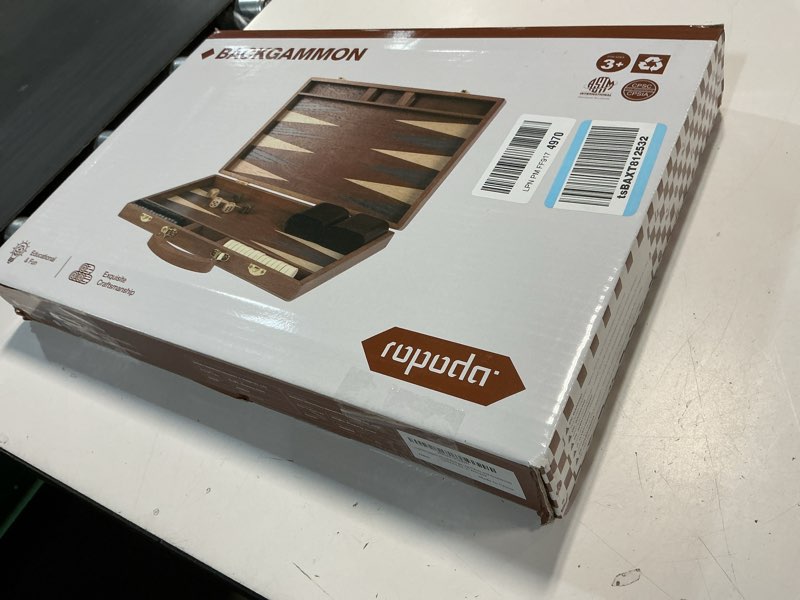 Condition photo showing New/Like New for ropoda sapele wood backgammon board game set (18 inches) for adults and kids - classic board strategy game - portable and travel backgammon set with wooden playing pieces and accessories large