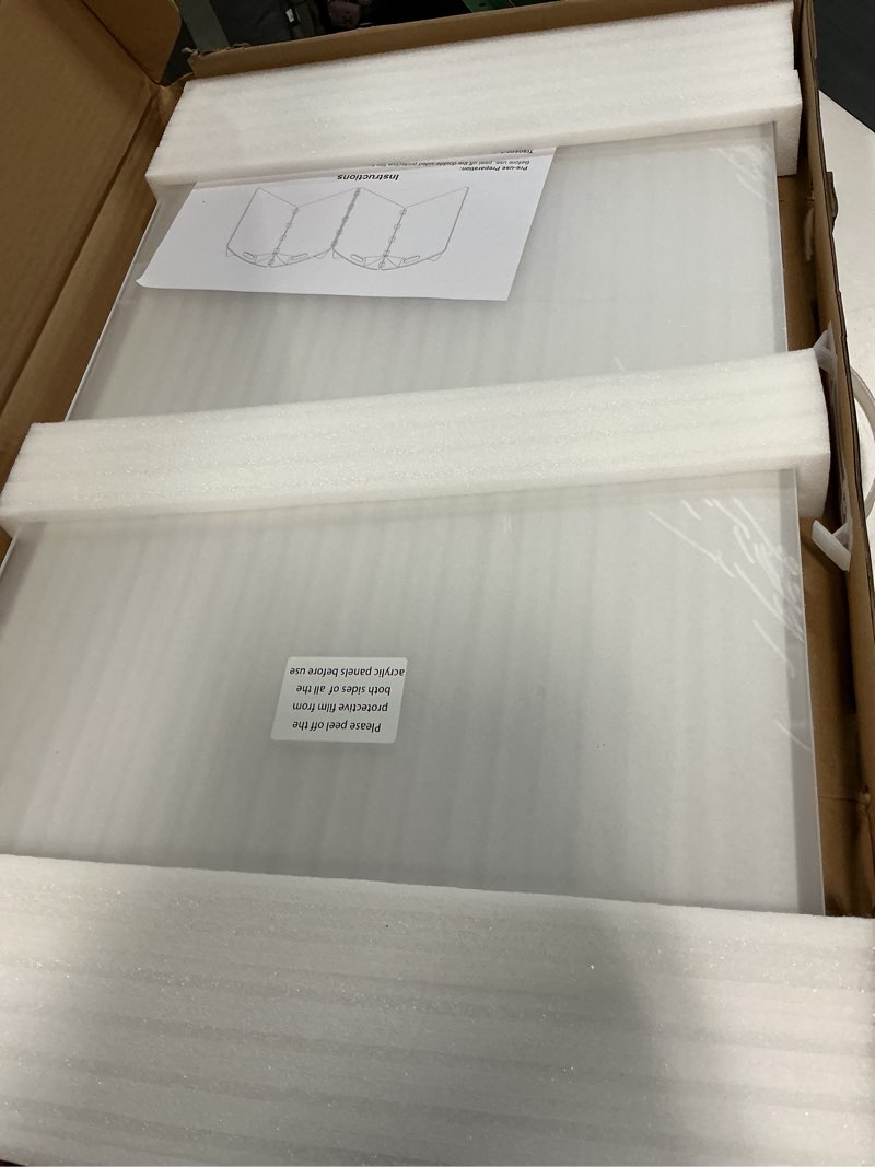 Condition photo showing Good Condition for modern frame clear acrylic freestanding dog gate - 32" tall extra-wide folding 4-panel pet barrier for doorways, stairs & large openings, indoor fence for small to large dogs & cats 32" height-4 panel