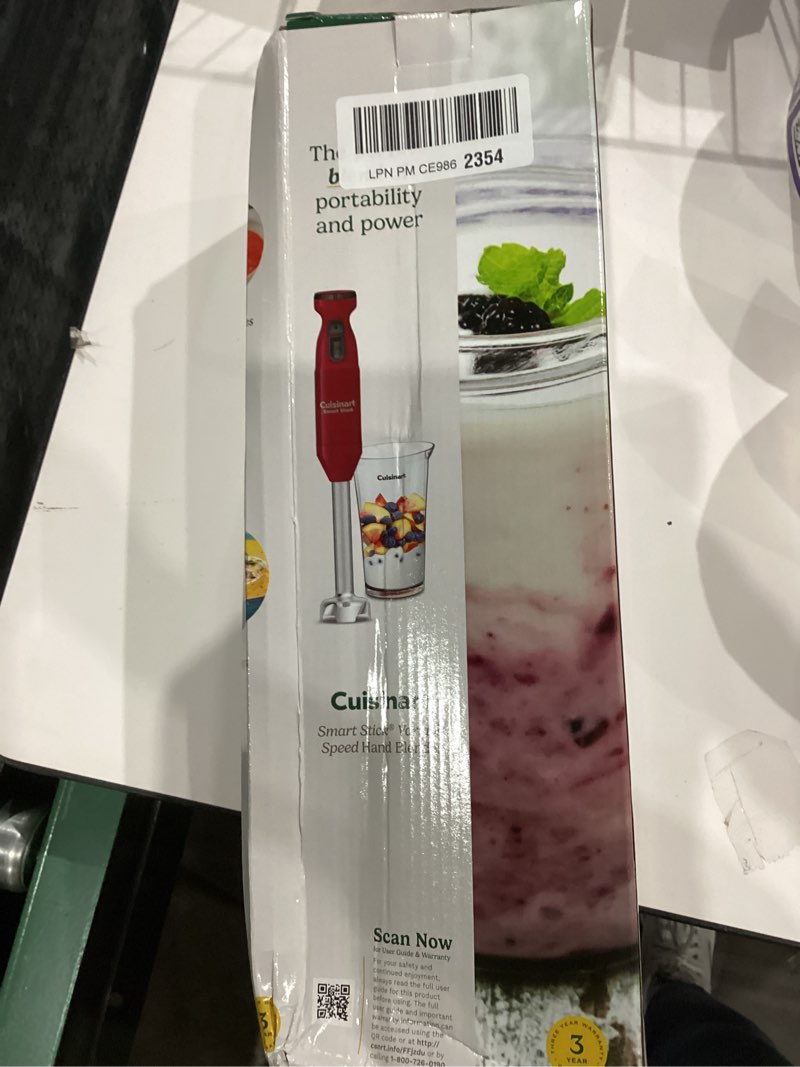 Condition photo showing New/Like New for Cuisinart Smart Stick Two-Speed Hand Blender, Powerful Immersion Blender with 300-Watt Motor Blends Shakes, Smoothies, Puree, Baby Food, Soups & Sauces, CSB-175RP1, Red Red Two-Speed