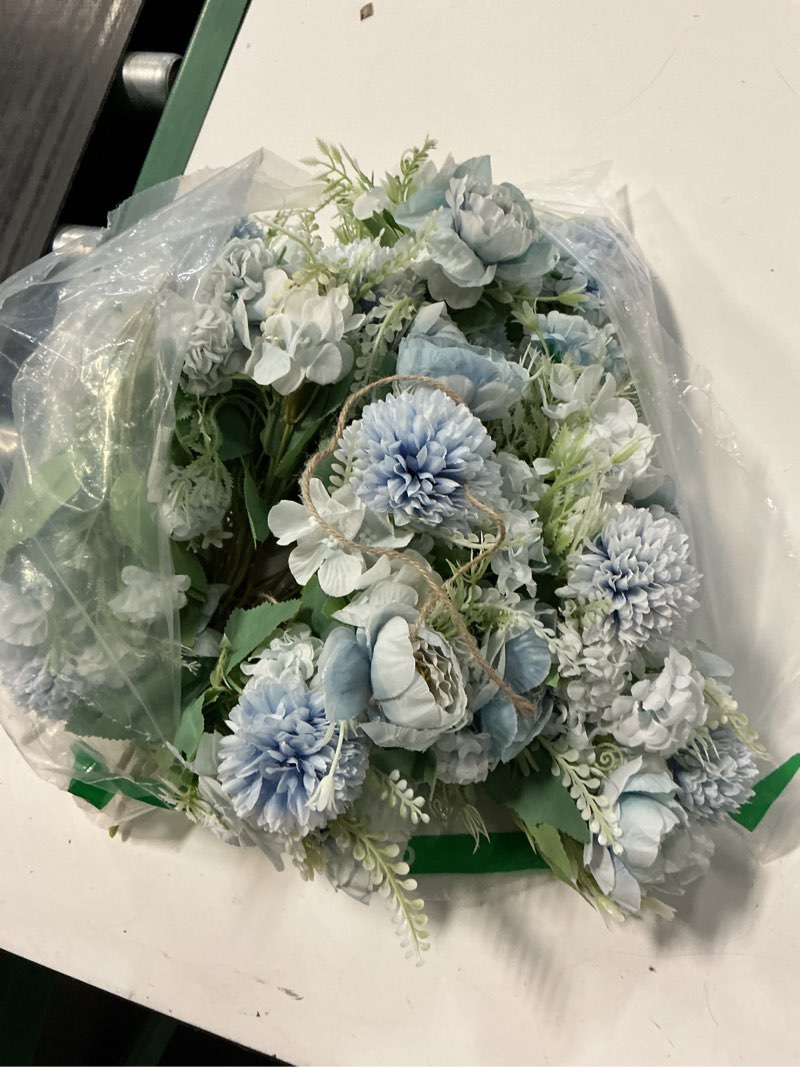 Condition photo showing As Is for 12 bundles artificial peonies bulk, silk fake flowers bouquet for table centerpieces wedding party, spring faux floral for home decoration indoor & outdoor, dark blue dark blue roses