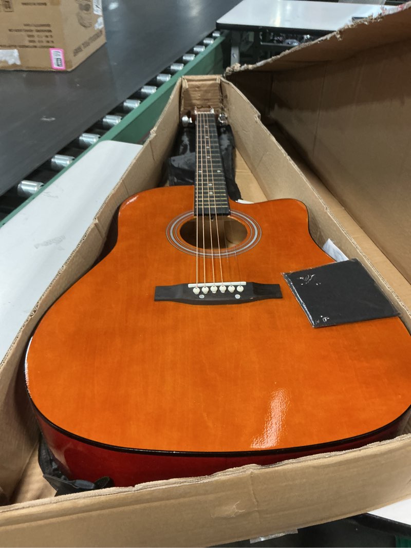 Condition photo showing Good Condition for Pyle Steel String Acoustic Guitar Kit, 4/4 Full Size Cutaway All-Wood Guitarra Acustica with Premium Accessory Set and Upgraded Gig Bag, 41" Brown Glossy