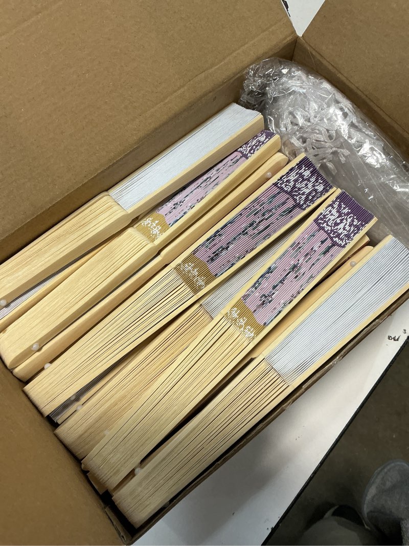 Condition photo showing New/Like New for briwooody 48 set tea party hand folding fans with organza bags bulk retro wedding favors for guests 