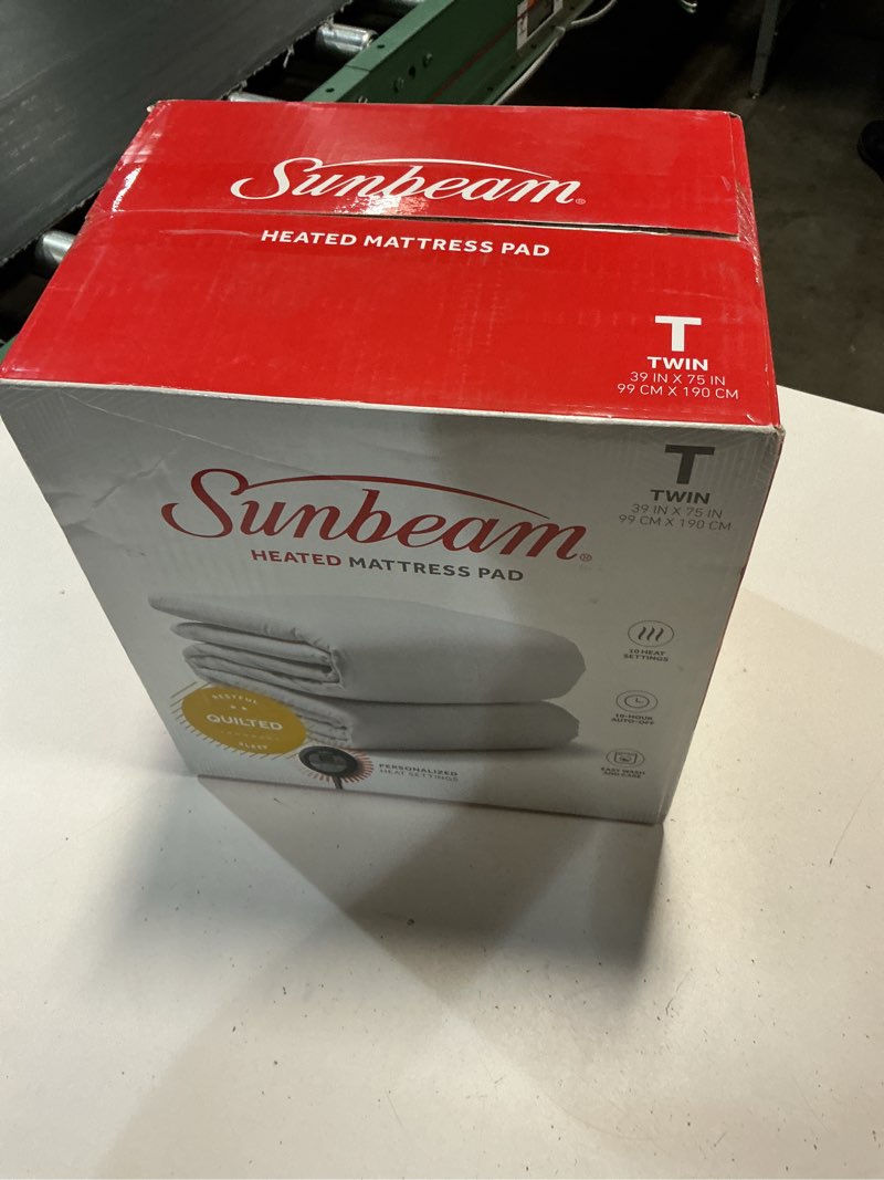 Condition photo showing New/Like New for sunbeam quilted heated electric mattress pad stripe pattern full queen cal king