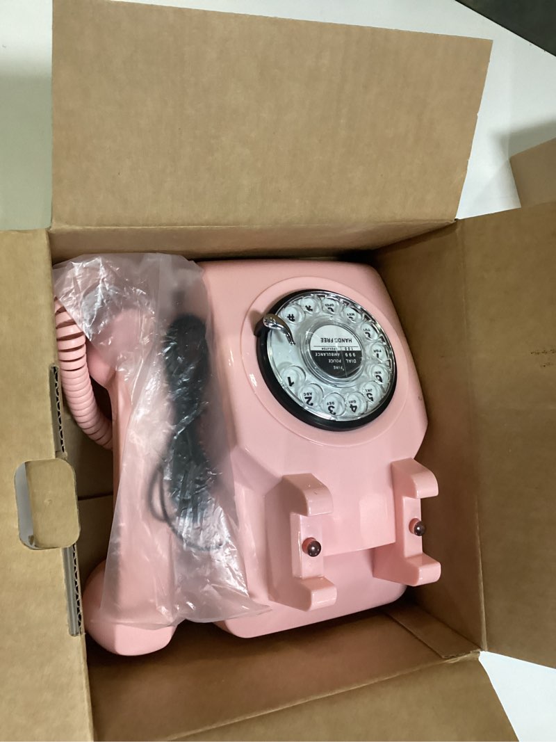 Condition photo showing Good Condition for Telephone, Corded Landline Phones for Home, Retro Old Fashion Home Phone with Rotary Dial Keypad, Antique Old Fashion Telephones Novelty Gift for Decoration pink