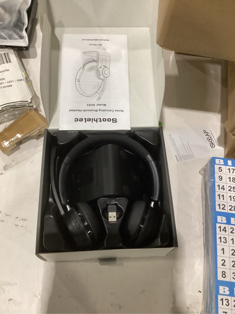 Condition photo showing Good Condition for (upgraded version) wireless headset, bluetooth headset with noise cancelling microphone, best headphones with mic mute & usb dongle for pc/computer/laptop/cell phones/remote work/call center black