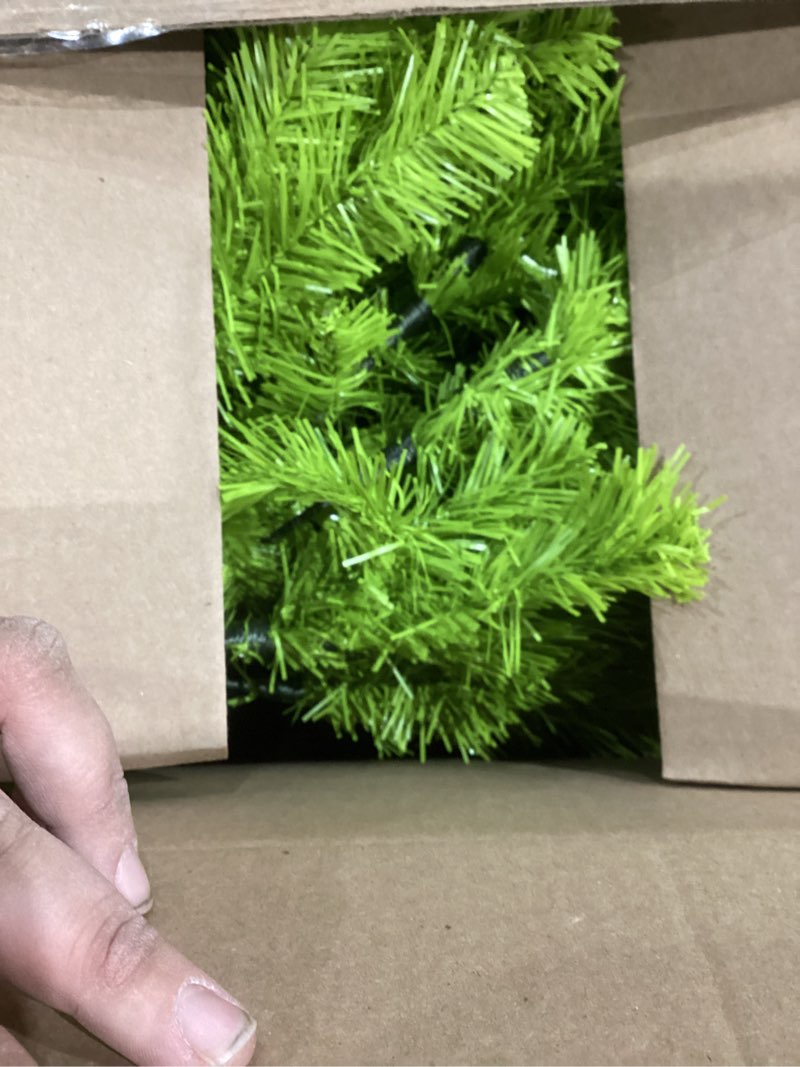 Condition photo showing Good Condition for 6FT Whimsical Lime Green Christmas Tree with 150 LED Timer Lights and Balls Ornament, Bendable Artificial Pencil Tree with Metal Base for Home Office Apartment Holiday Party Decoration