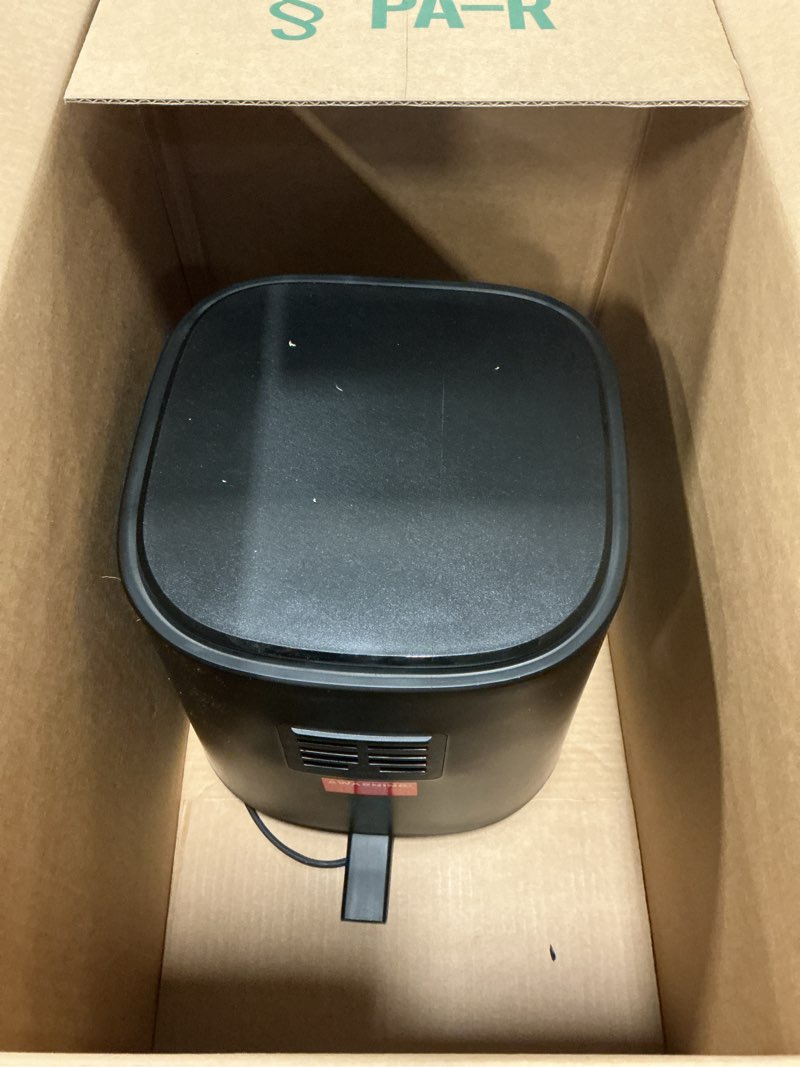 Condition photo showing As Is for Chefman Air Fryer – 4 QT Compact Airfryer for Quick & Easy Meals in Minutes, Features Hi-Fry Technology for Extra Crisp, Touchscreen Controls with 4 Presets, Nonstick & Dishwasher Safe Basket - Black 4 Quart