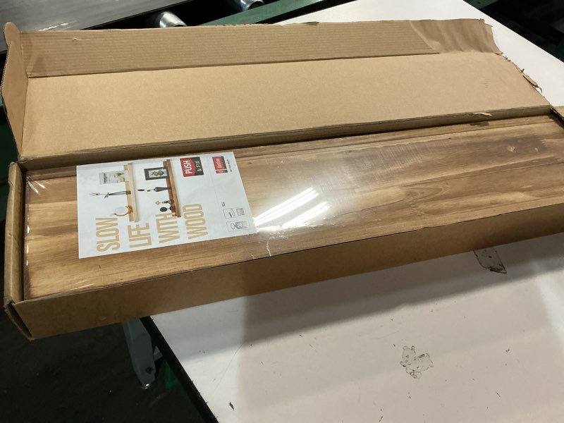 Condition photo showing As Is for AZSKY Rustic Wood Floating Shelves for Nursery Books Long Wall Bookshelf Photo Picture Ledge Shelf with Lip Wall Shelf for Kids Bedroom Bathroom Living Room Office Frames 36 Inches Set of 2 Burnt 36in set 2