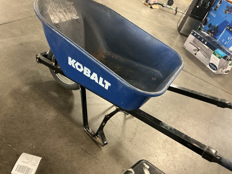 Condition photo showing As Is for kobalt 6-cu ft steel wheelbarrow with flat-free tire(s)