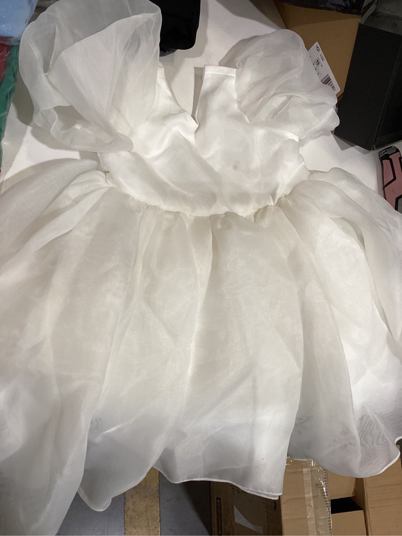 Condition photo showing As Is for satin flower girl dress formal communion wedding party dresses white 4
